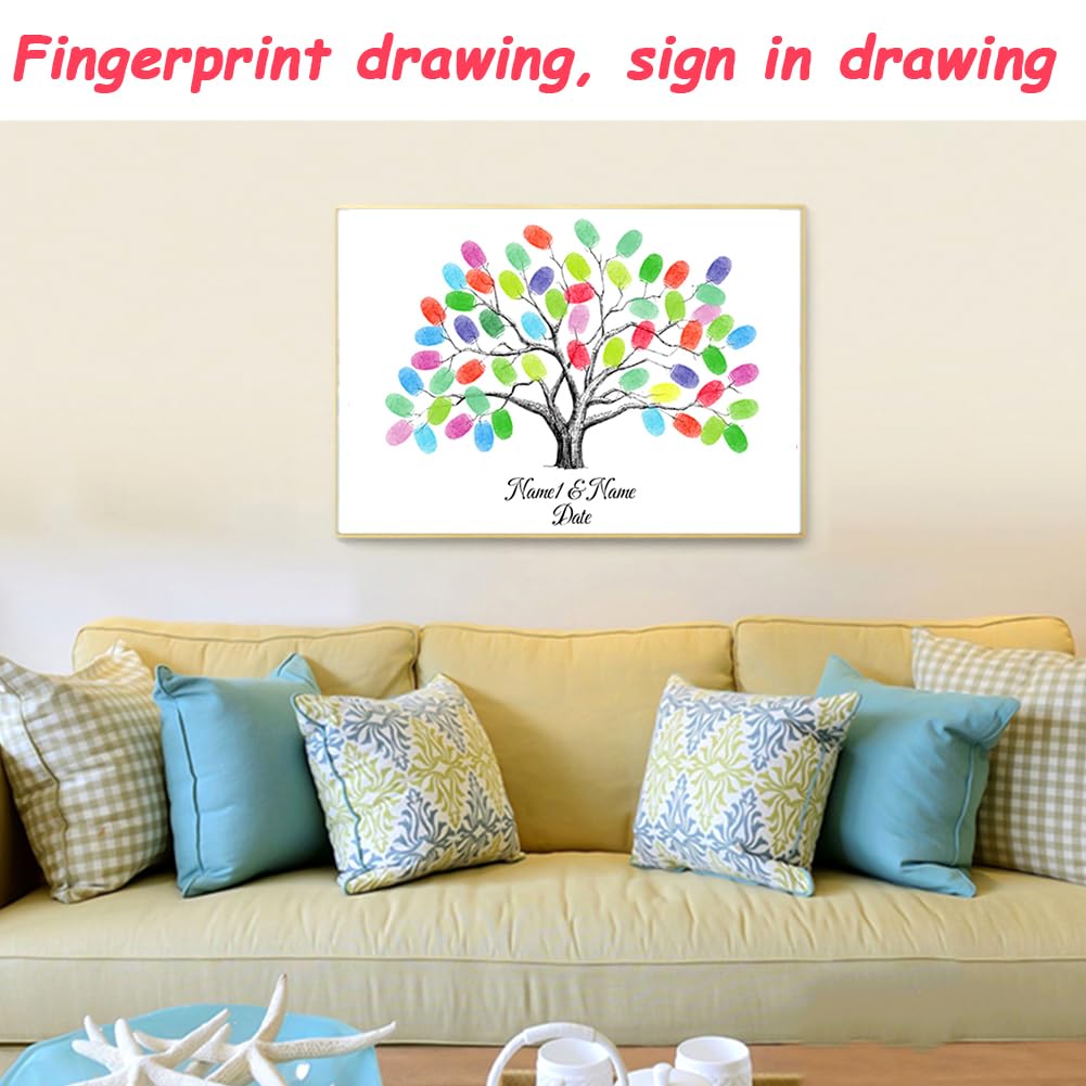 Albero per Impronte digitali,Pittura per impronte digitali fai-da-te, Wedding Tree Libro degli ospiti per il tuo matrimonio, Signature Albero Matrimonio Decorazione Festa Nniversario Compleanno, 21x3