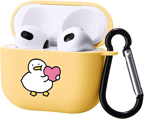 Bonita funda de pato compatible con AirPods 3 con llavero, diseño de animales de dibujos animados, funda de TPU suave para AirPods de tercera