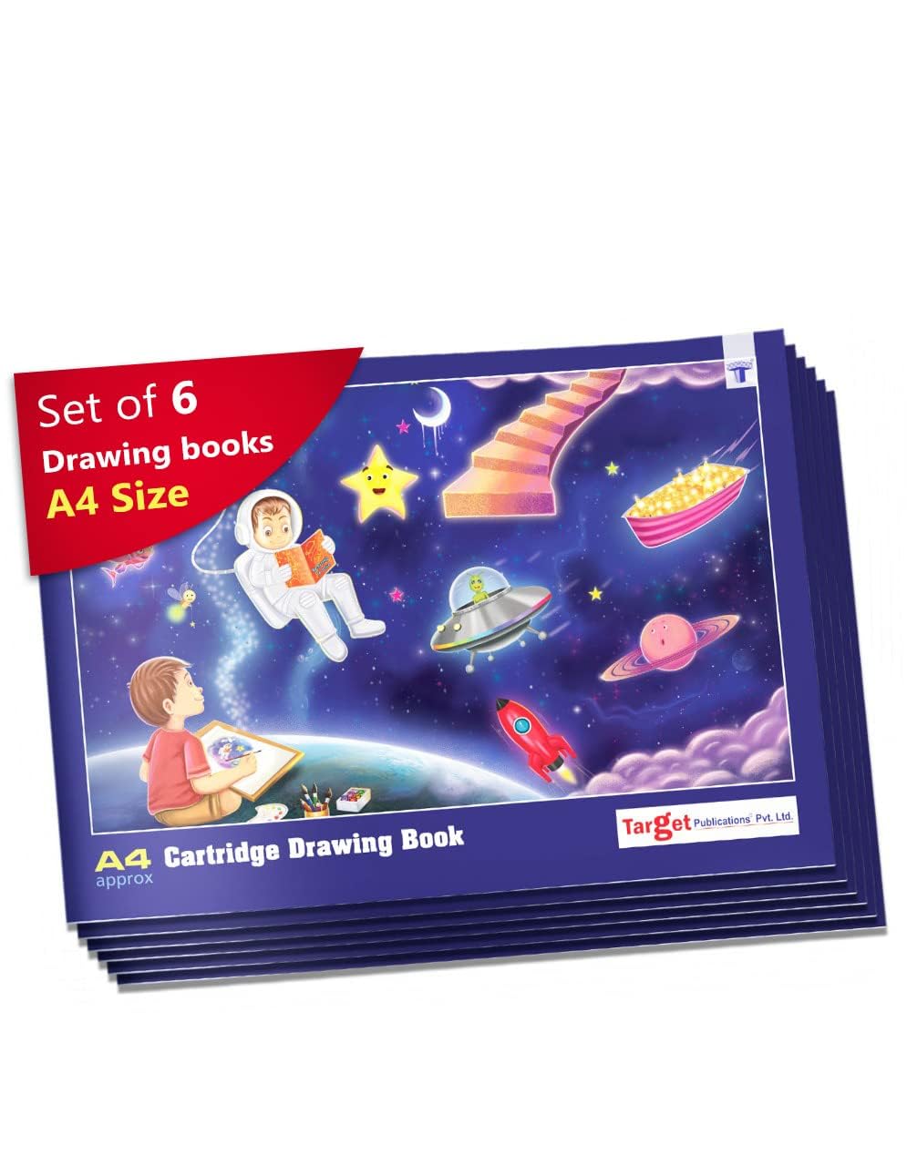 A4 Drawing Pad (Pack of 6) | Sketchbook for Artists, Students & Beginners | 34 Pages White Cartridge Paper | 29.5 x 21 cm | Soft Cover Art Pad