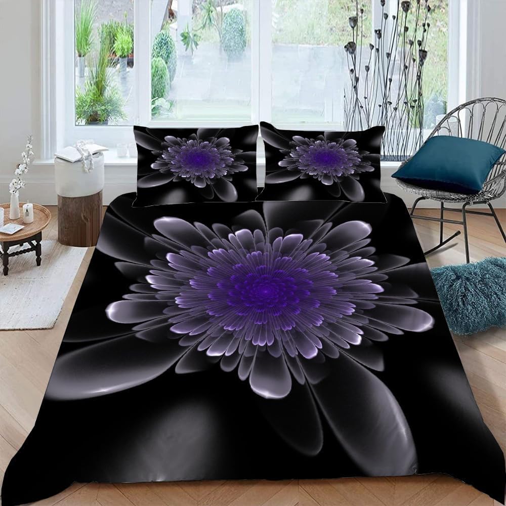 Housse de couette plante à fleurs en microfibre infroissable et hypoallergénique pour grand lit
