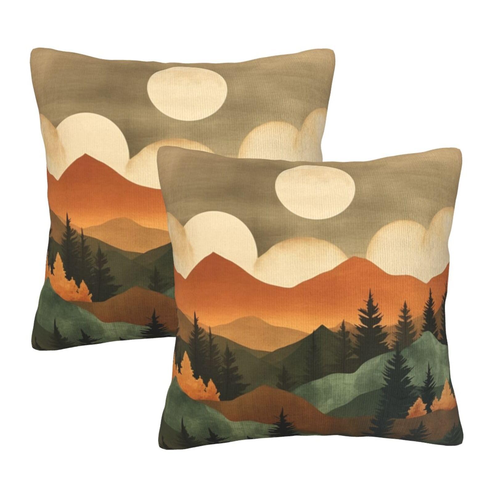 aipoase Vintage Mountains Trees Throw Pillow Covers 18 X 18 Inch Set of 2 Pillow Cases Decoration Cushion Cover for Sofa Bedroom Living Room Outdoor