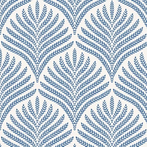 Image of Veki Luxury Floral & Botanical Geometric Wallpaper Mural - Waterproof, Moisture-Proof, Self-Adhesive PVC Wall Sticker for Home & Hotel Decoration (45cm x 300cm) (Blue Leaf)
