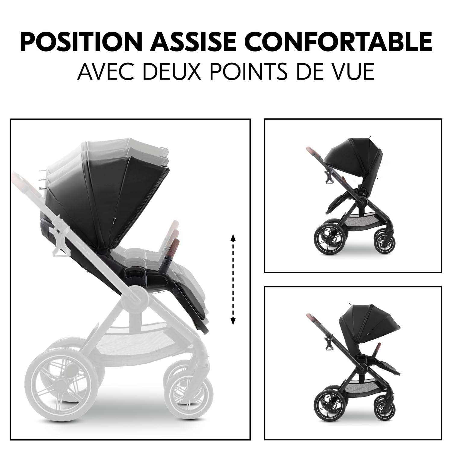 hauck Poussette 2 en 1 avec Pneus en caoutchouc, Comfort N Care Set Black | De la naissance à 22 kg (4 ans), nacelle à boutons mémoire, siège réversible avec couvre-jambes, UPF 50+, adaptateurs cosy