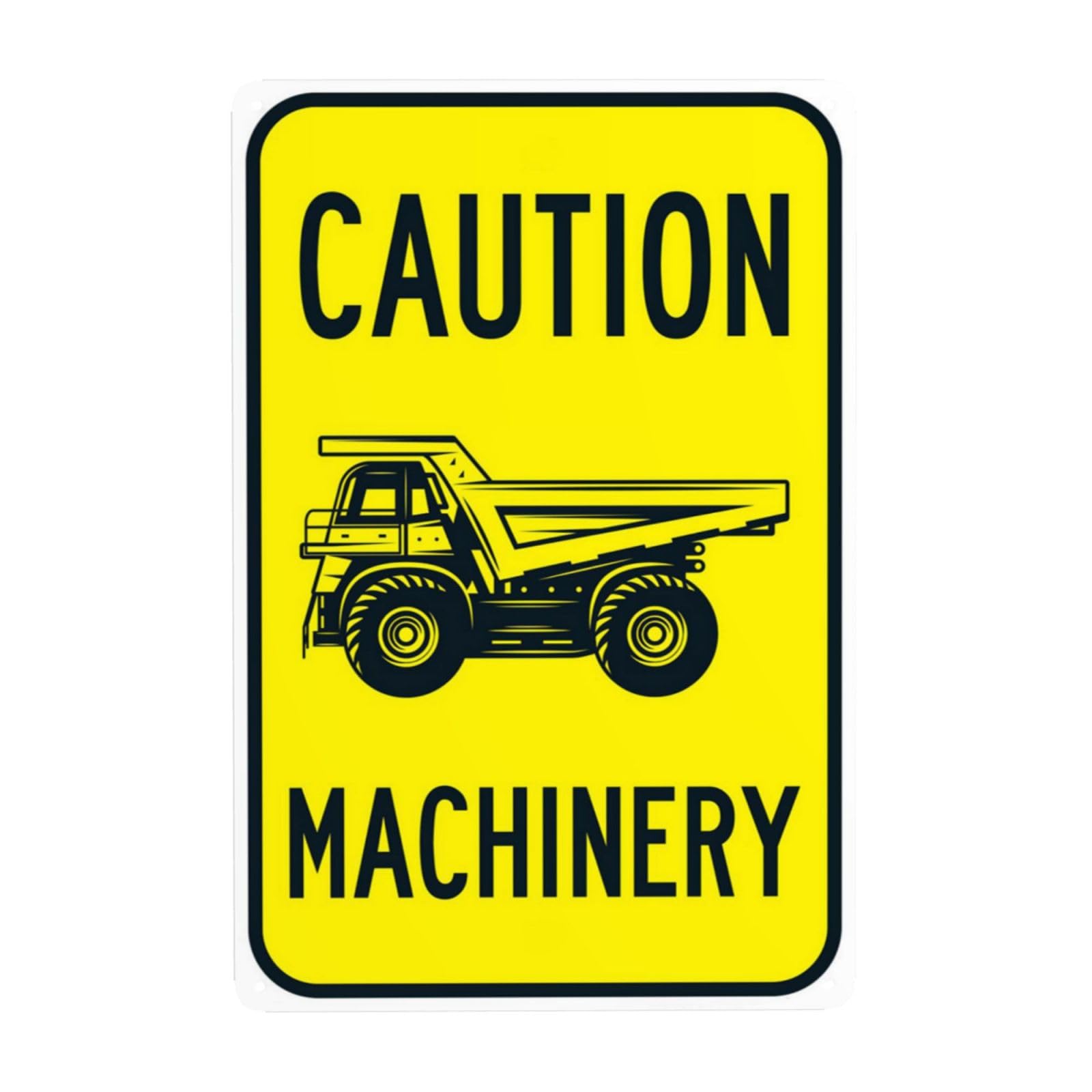 Caution Machinery Warning Sign, 20cm x 30cm Metal Safety Signs, 4 Pre-Drilled and Easy to Fit Signs for Indoor and Outdoor Wall Decoration Safety Signs