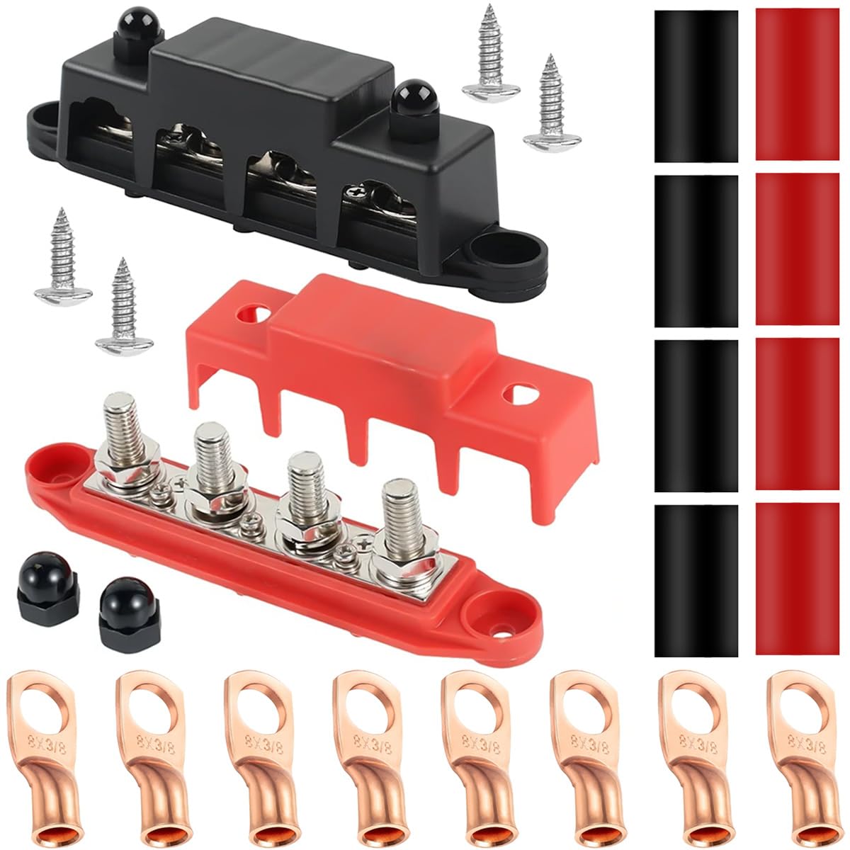 Produktbild von DAOKAI DC Sammelschienenverteiler 12-48V 250A M8 – 2er Set Rot/Schwarz Für Auto, Boot, Wohnmobil