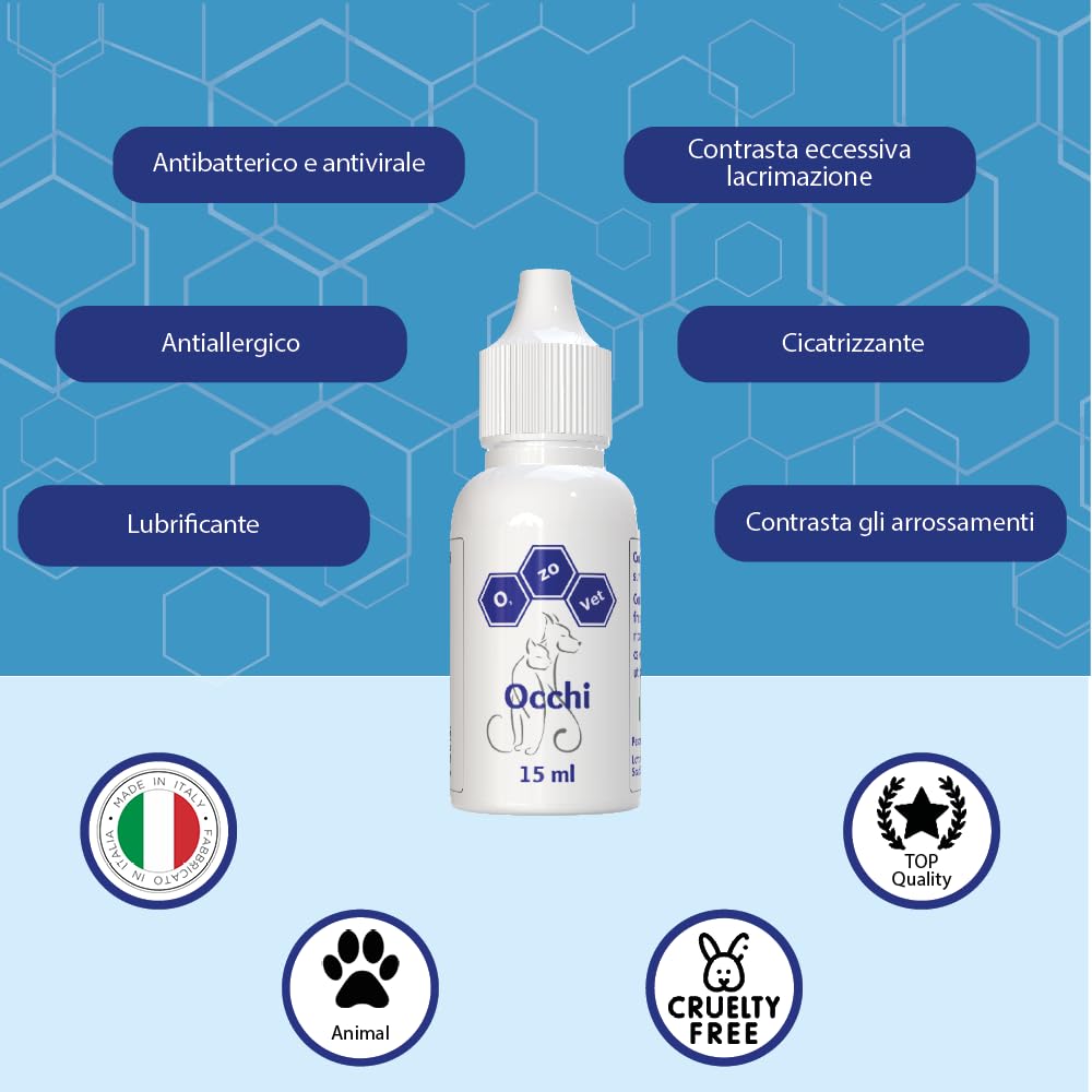 Ozo-Vet | Occhi Gatto 15 ml – Gocce per Cheratosi, Ulcere Corneali ed eccessiva Secrezione Oculare