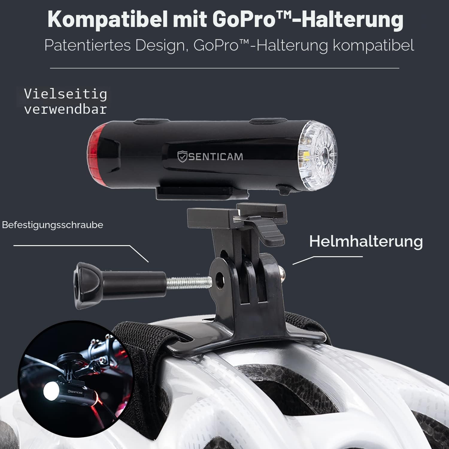 Fahrradhelm-Licht, USB Wiederaufladbar, Dual-Lichter Vorne und Hinten, IP66 Wasserdicht, Tragbar, Taschenlampe Mit Laufzeit Bis Zu 86 Stunden