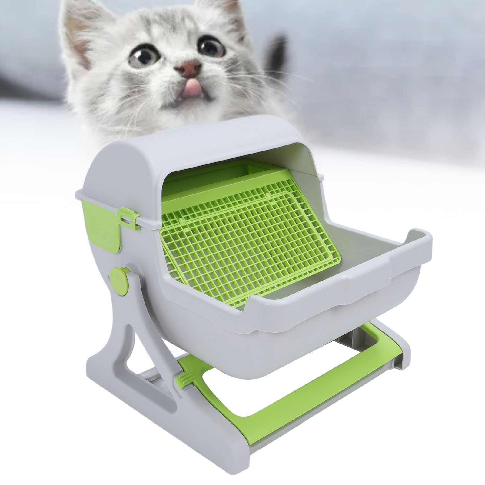 RiToEasysports Lettiera per gatti autopulente, grande secchio ribaltabile, facile da montare semi-automatico, per un'esperienza di toilette senza stress per gatti, materiale PP verde