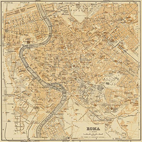 ART-TELA-allungata-su-LEGNO -BARS Mapa di Roma 1898 Fiore Lorenzo - Immagine piazza europea mappe italiane città Stampa d'arte 33_X_33_in