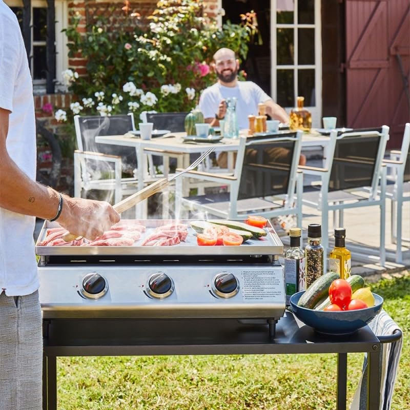 COOKING BOX - Piastra a gas Cadix 3 fuochi - Superficie di cottura 62 x 37,5 cm - Piastra in acciaio inox - 3 bruciatori - Cassetto per grasso - Fino a 8 persone - 9,45 kW