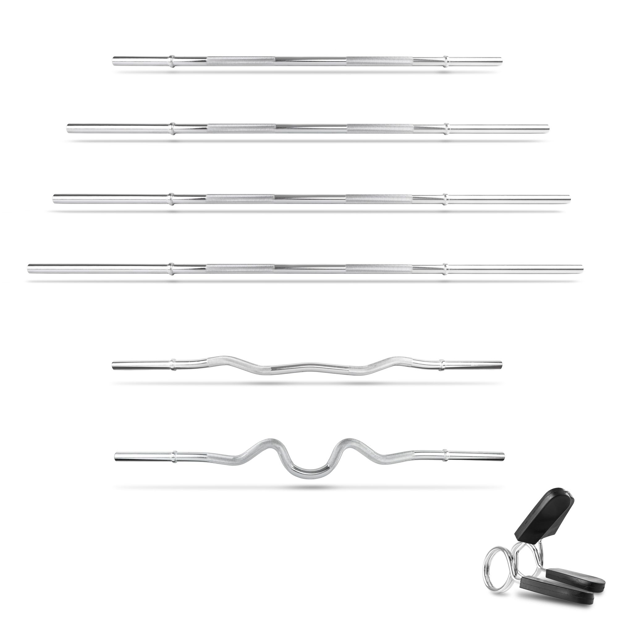 Langhantelstange Curved Ø30mm 120 150 160 180 cm Hantelstange lang verchromt mit Federverschluss belastbar für Krafttraining Home Gym Fitness Studio kompatibel mit 30mm Hantelscheiben