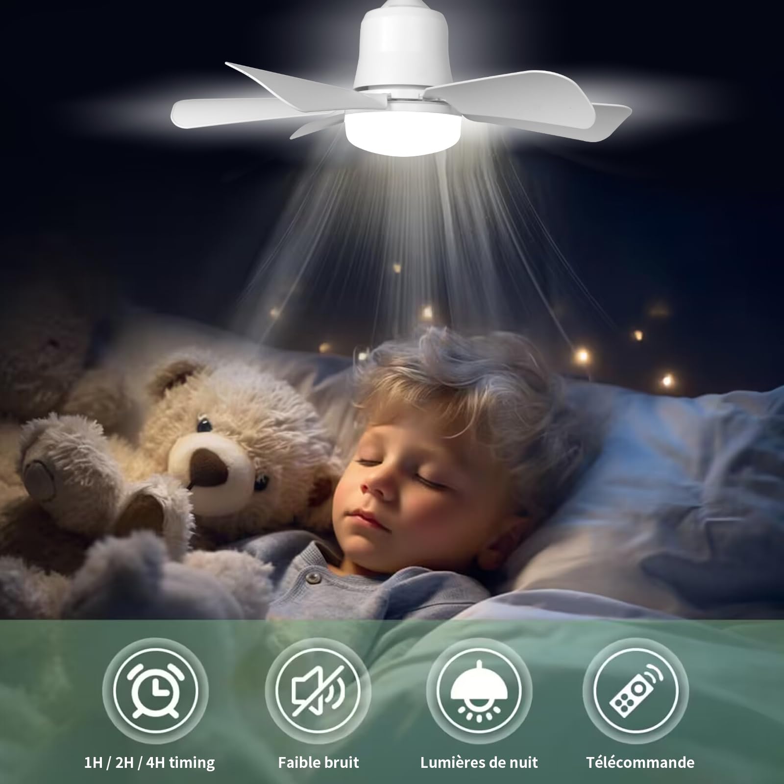 himmel Ceiling Fan with Light, 30 W Ceiling Lamp with E27 Socket, Dimmable LED Ceiling Fan for Bedroom Living Room, 3 Speed - Image 3