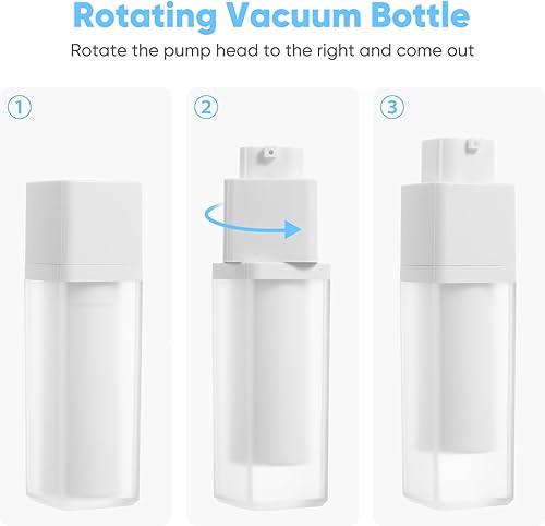 Miniatura 2 de minkissy Loción Crema Bomba Envase Airless Skincare Botellas 0.5 fl oz+1.0 fl oz+1.7 fl oz Dispensador de botellas cosméticas estirable recargable