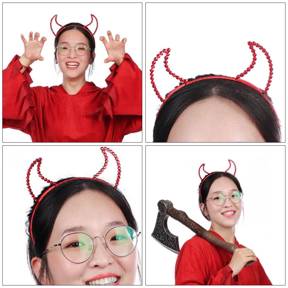 FOMIYES Halloween Devil Horns Headband Rhinestone Horns Halloween Cosplay Hairband Rhinestone Glitter Hairbands for Costume 2Pcs (Red) - Image 4