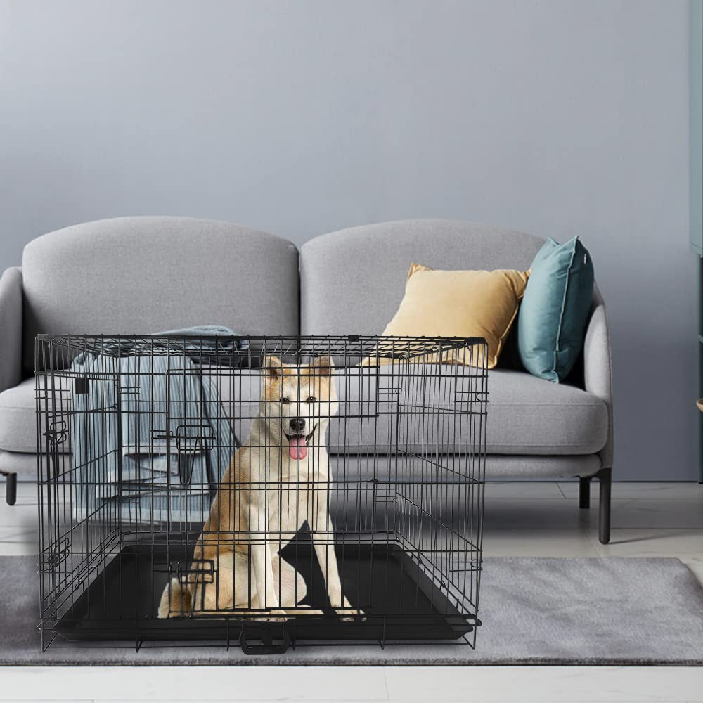 SIGNZWORLD Cage pour Chien Pliable - Solide Cage Transport Chien avec 2 Portes, Cage Chien Interieur avec Plateau étanche - Sécurité et Confort pour Votre Animal de Compagnie (XXL, 120cmx75cmx79cm)