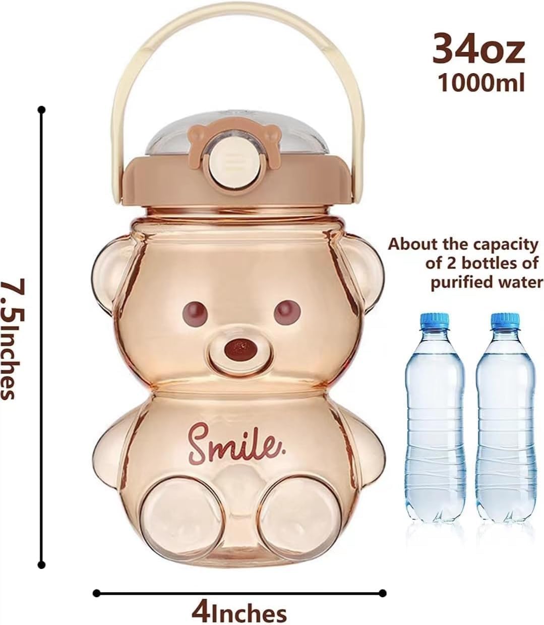 XGZ Kawaii Bear Water Bottle,Cute Water Bottles with Adjustable & Removable Shoulder Strap, Large Capacity Straw Bottle for Outdoor and Indoor Activities,1000ml/34oz (pink) - Image 5