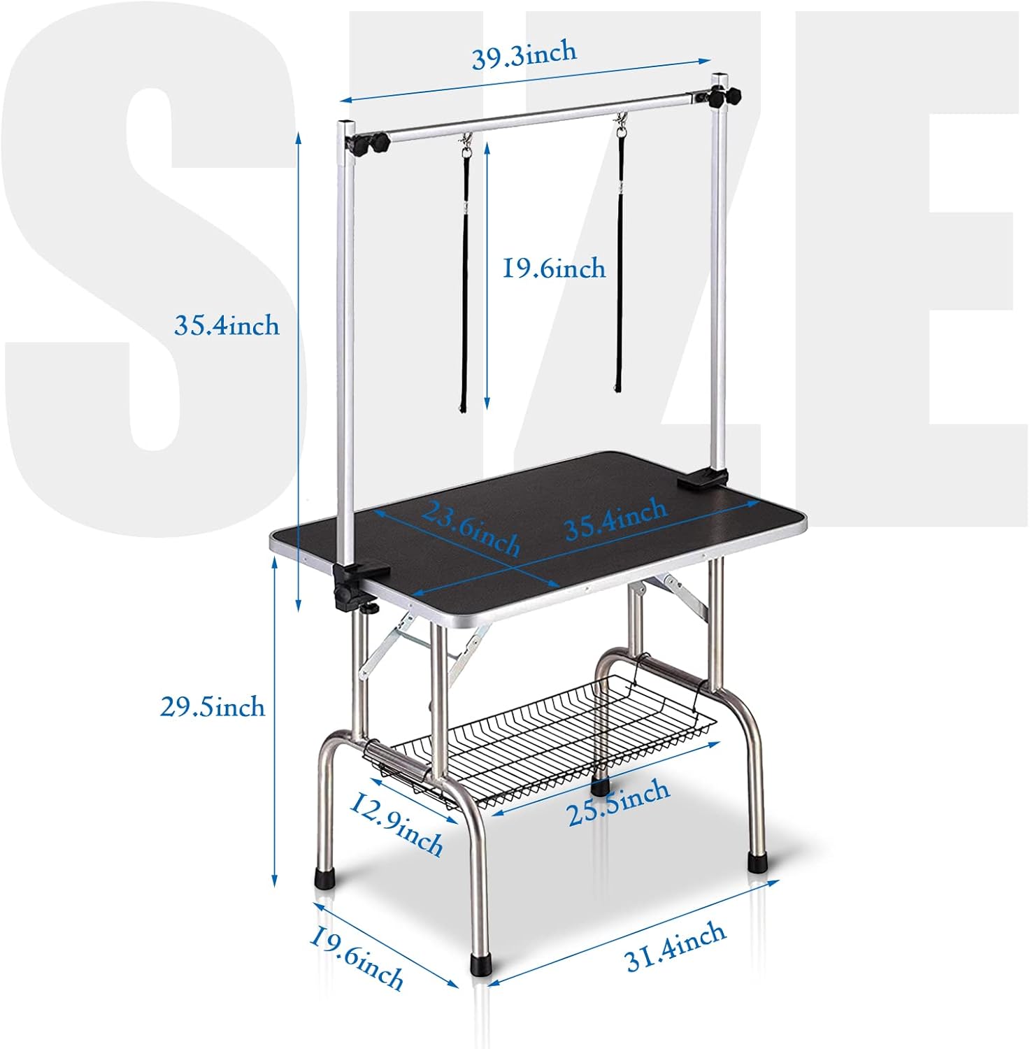 36 Inch Professional Adjustable Pet Grooming Table Heavy Duty with Arm Noose & Mesh Tray for Dog Cat Shower Table Maximum Capacity Up to 265Lb, Black