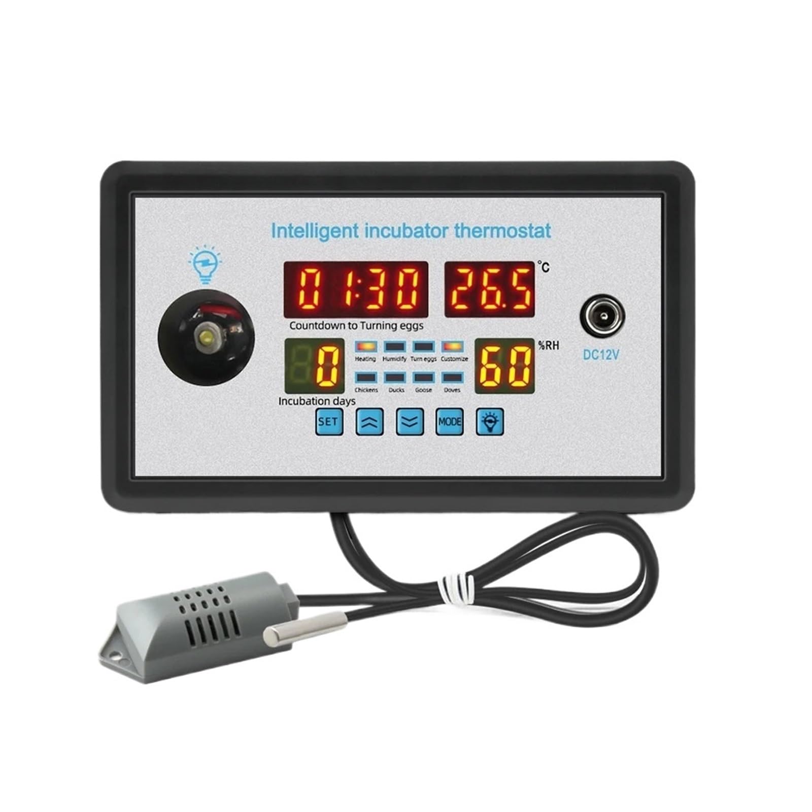 A22I ZFX-W9002 Termostato intelligente Controllo digitale della temperatura e 'umidità Incubatrice Rotazione automatica delle uova a 360° 12V