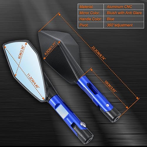 Miniatura 5 de KATUR Espejos de extremo para manillar de motocicleta, espejo retrovisor, azul para motocicleta, antirreflejos, espejos azulados de ojo de halcón,