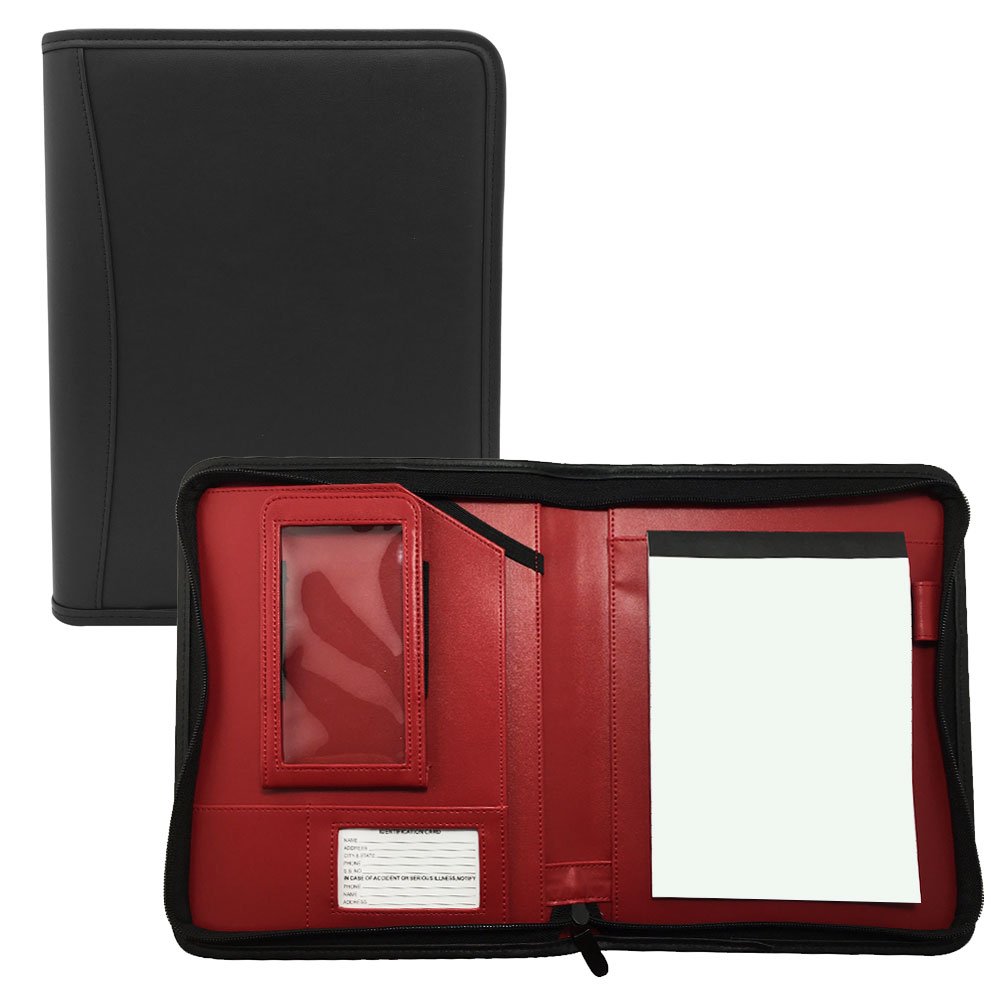 MSP Executive - Portafolio de 27,4 x 21,6 cm con cierre de cremallera, funda para teléfono y soporte para mini tablet (negro-rojo)