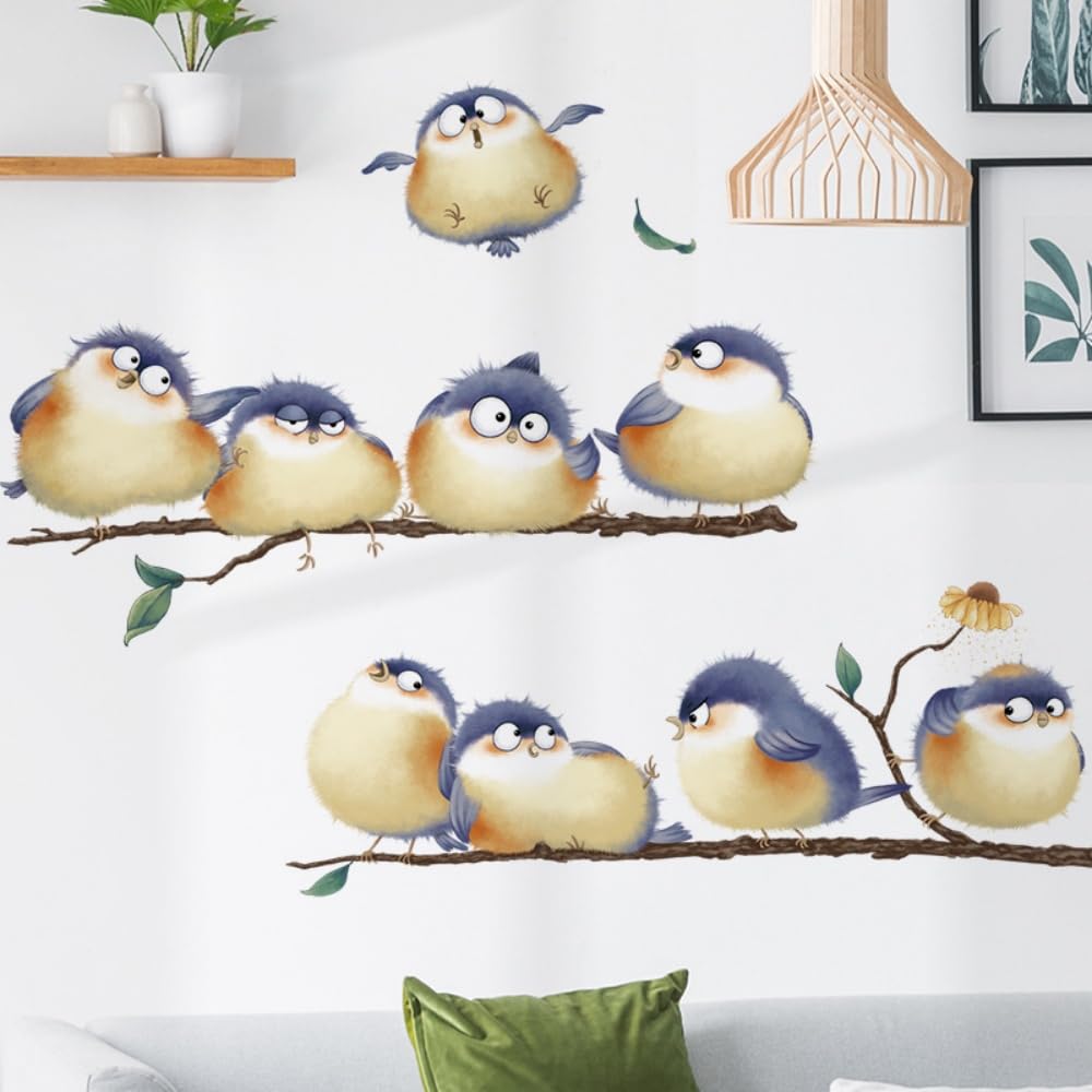 HGDESIGN ® Wall Sticker Round Fat Funny Cute Birds on Branch Nursery Baby Room Bedroom Children Baby Boys Girls (A) - Image 2
