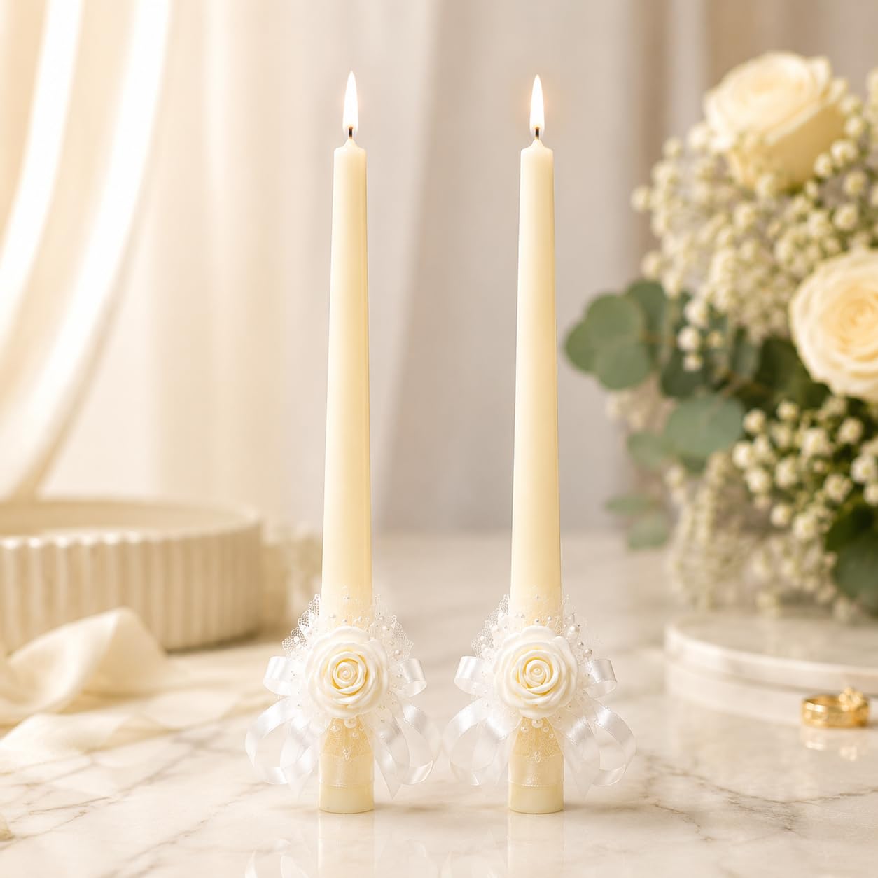 Wedding Unity Candles for Bride & Groom | 26 cm | Christian Church Ceremony | Decorative Wedding Candles for Marriage, Blessing, Gift & Reception | Set of 2-image-38