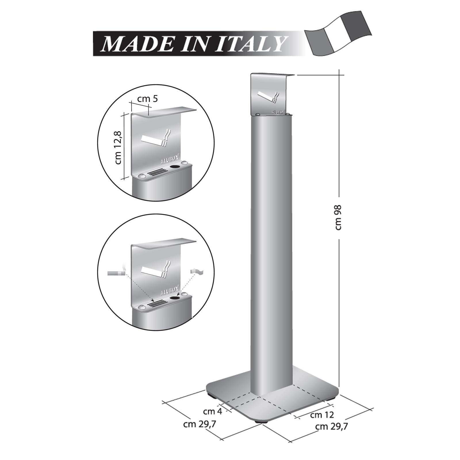 ALUBOX Posacenere Da Esterno Autoportante 30X30X98 Cm Portacenere Da Esterno Made In Italy In Acciaio Inox E Alluminio Ideale Per Esercizi Commerciali (ANTRACITE)