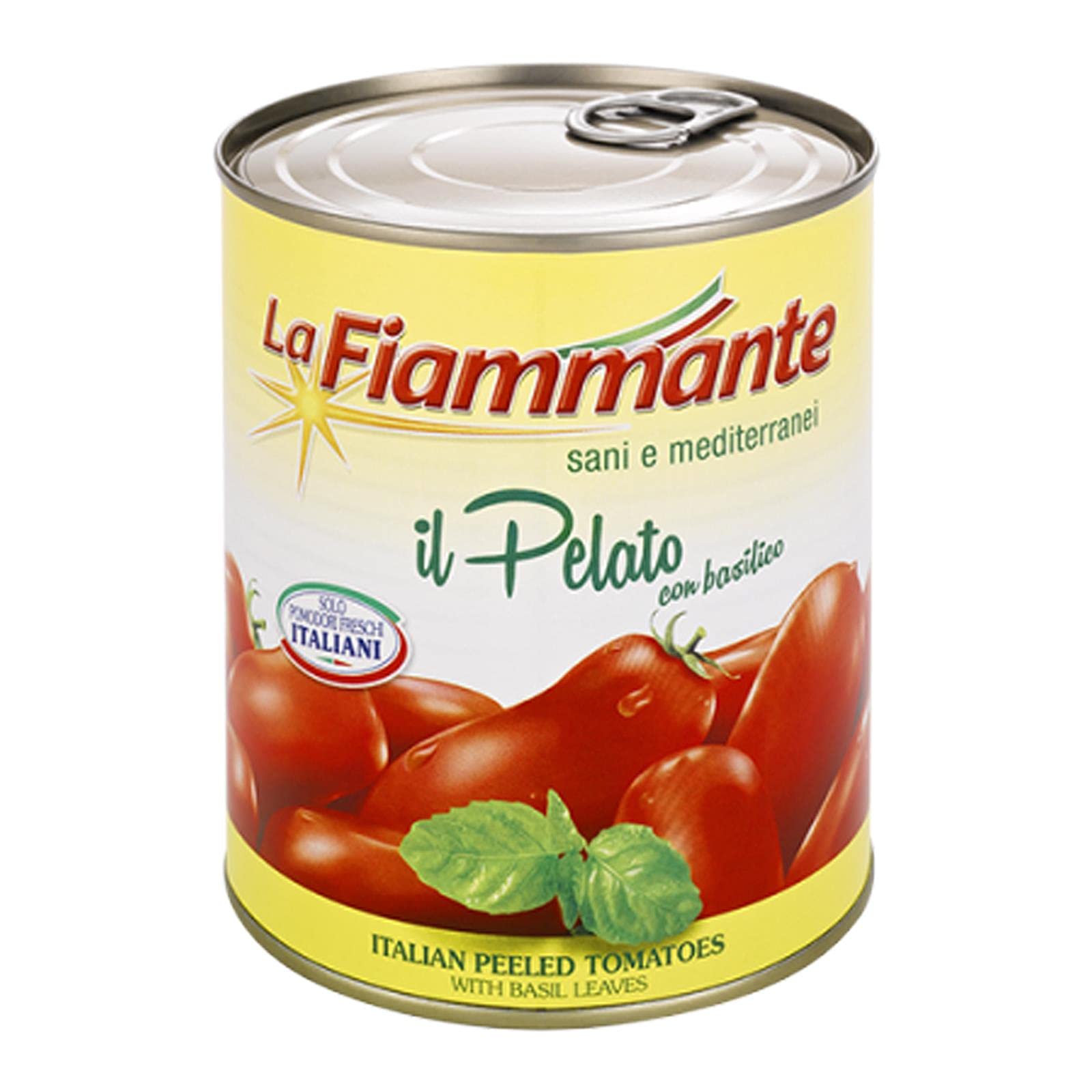 24x La fiammante Il Pelato con basilico enthäutet mit Basilikum 400g