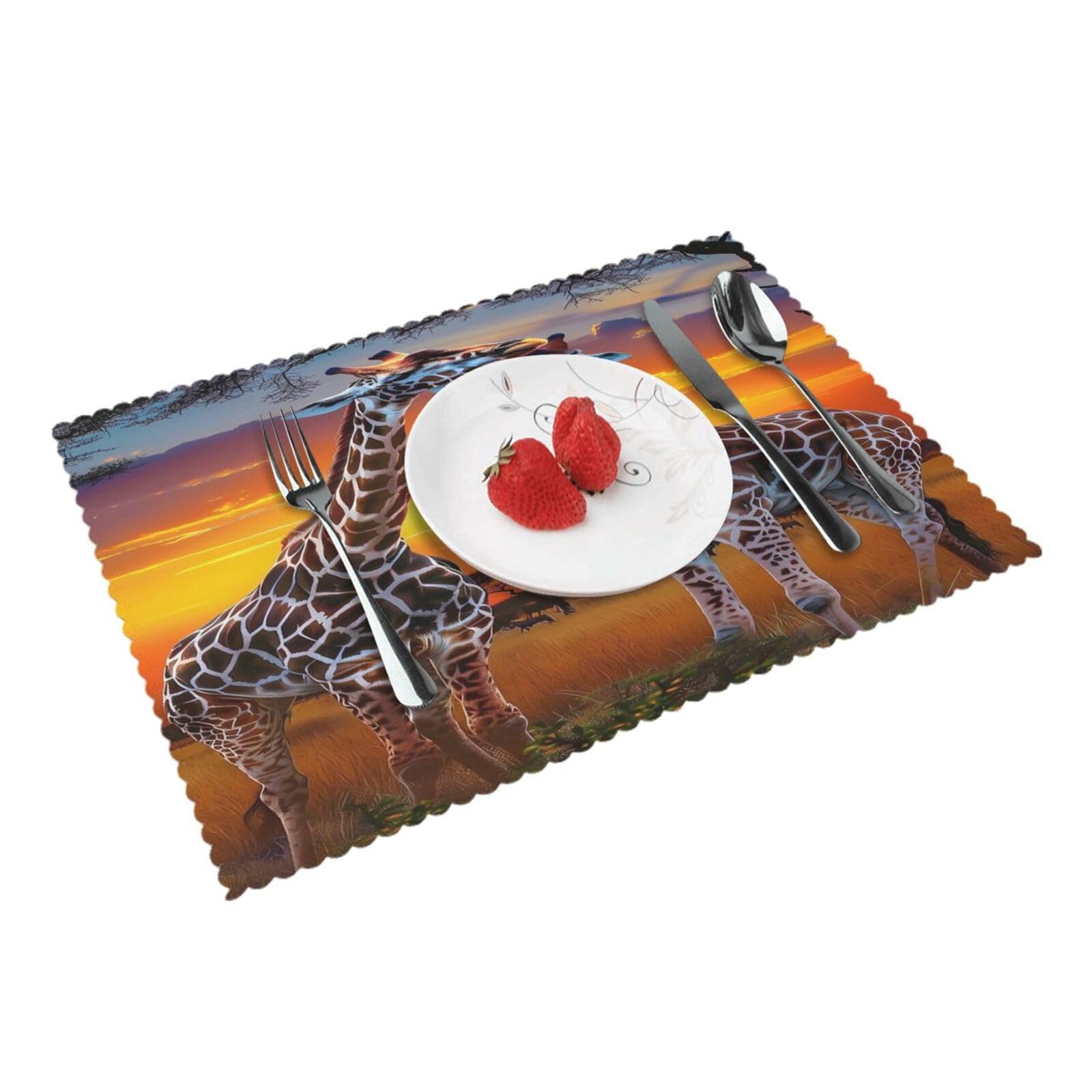 Giraffe Sunset Savanna Placemats Set of 4 Print Table Mats Place Mats Table Decor for Kitchen Dining 12X18 in