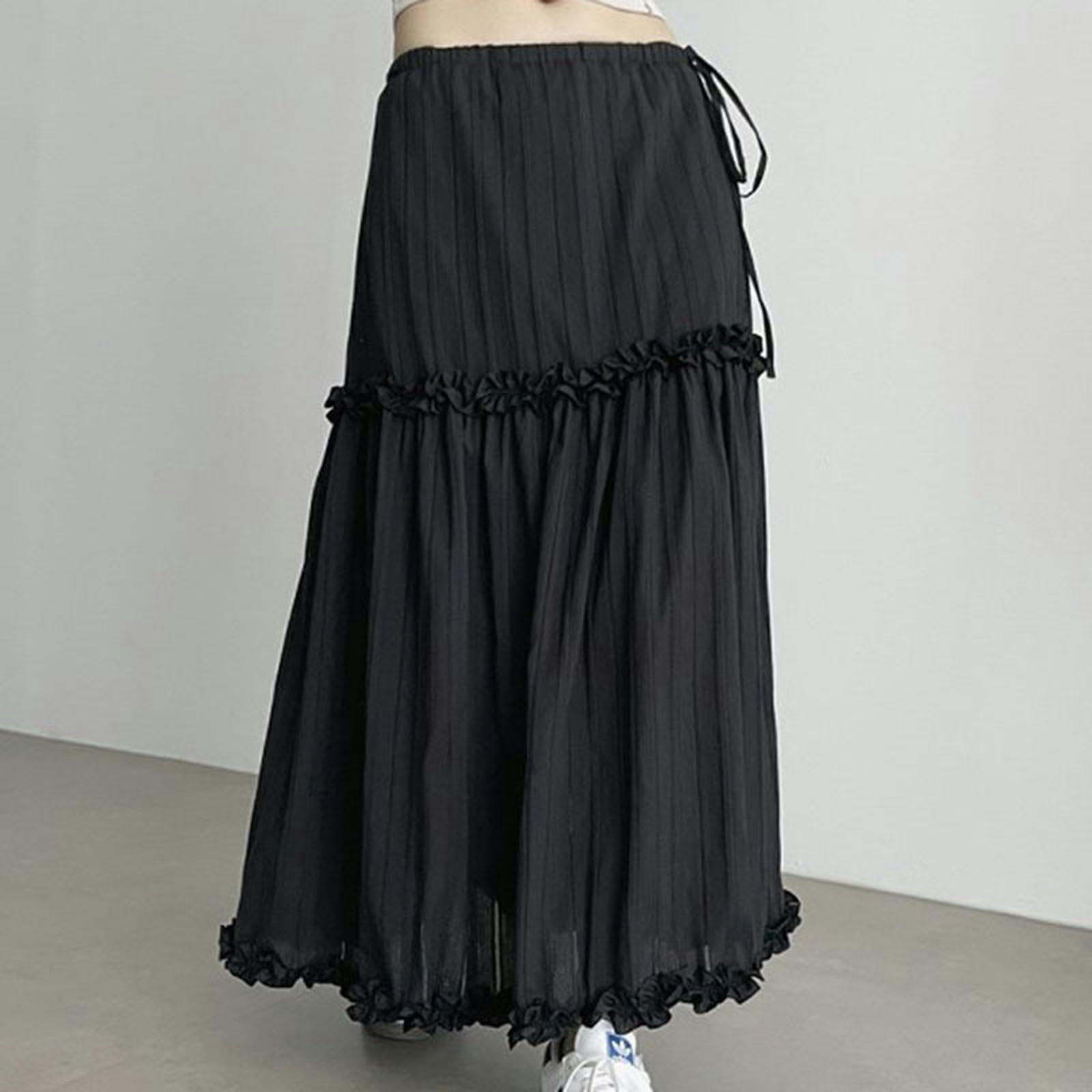 Falda de Jacquard con Volantes, diseño Informal y Holgado, para niña, Falda en Blanco y Negro Que combina con Todo - Negro - S