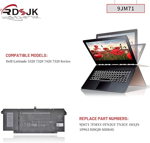 Miniatura 3 de 9JM71 - Batería para portátil Dell Latitude 13 5320 7320 14 7420 7520 P134G001 P135G001 P138G001 Series 7FMXV 9JM7I 0TN2GY TN2GY 4M1JN 1PP63 HDG001