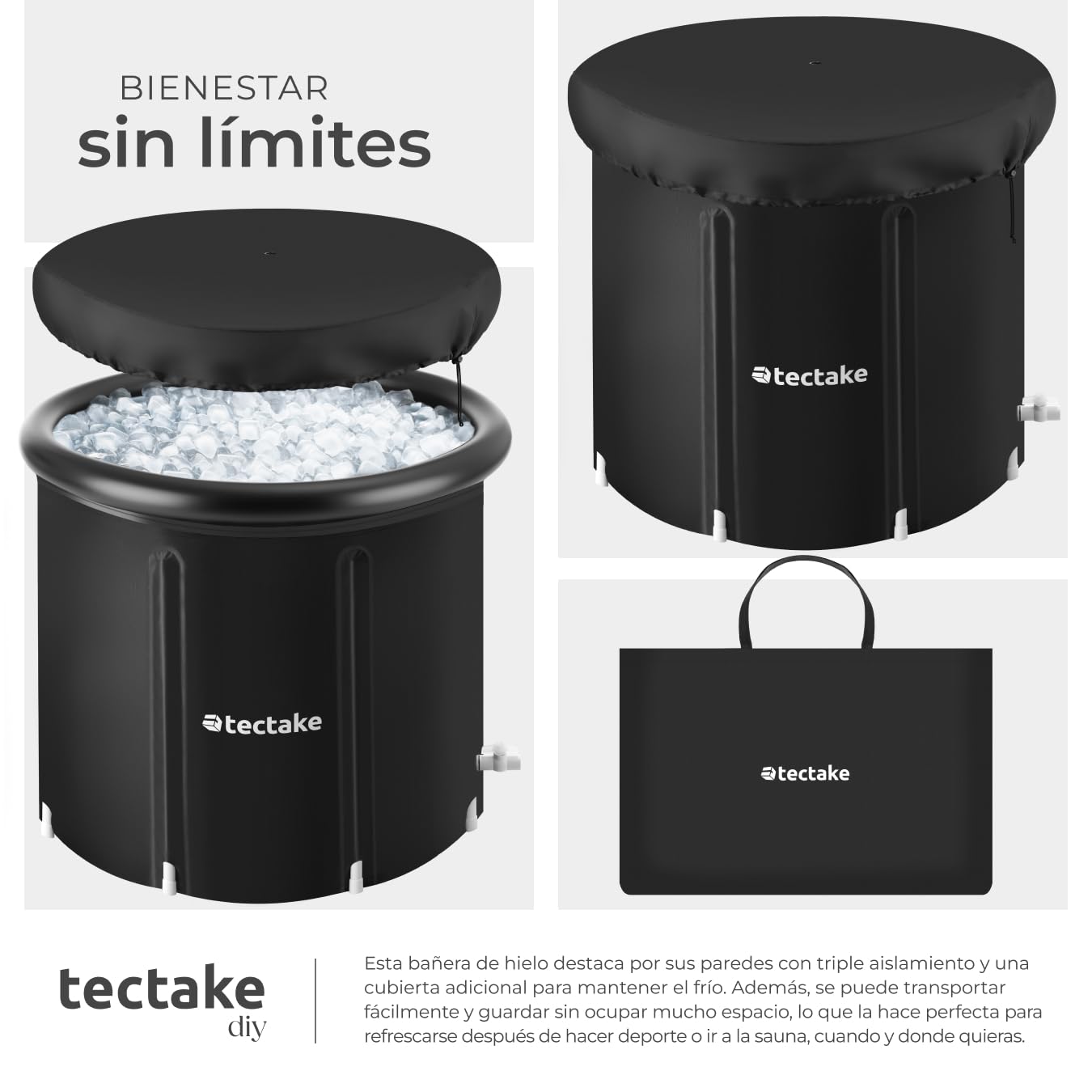 tectake® Bañera Hielo, Bañera Plegable Adulto, Piscina Plegable, Crioterapia, Piscina de Hielo, Baños Portatiles, Piscinas Plegables - 75 x 75 x 75 cm