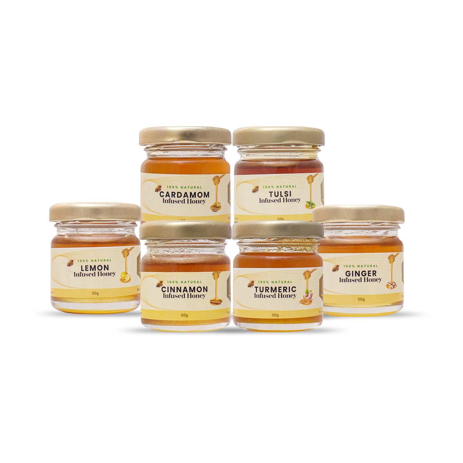 Shiva Organic Herbs Infused Honey Tasters - Pack of 6 | 50g Each | 300g Total | Experience the Fusion of Pure Honey and Natural Herbs