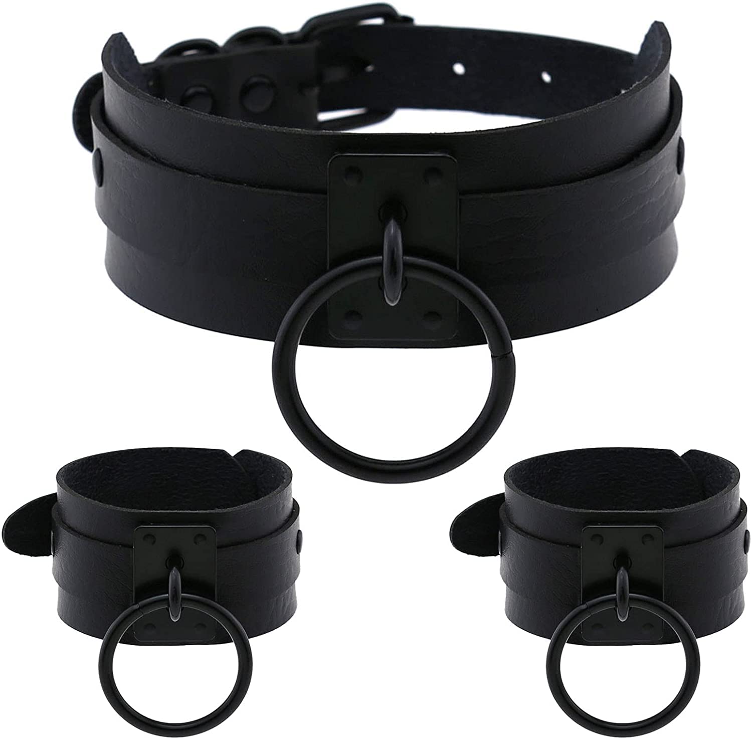 3Pcs Punk Leather Chokers and Bracelets Jewelry Set Gothic Choker for Women Teen Girls Costume Goth Accessory Adjustable Collar Choker Cosplayer
