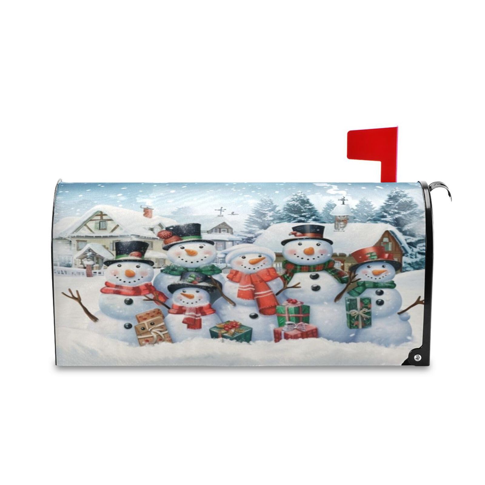 Kcldeci Winter Snowman Magnetic Mailbox Wrap - Merry Christmas Post Letter Box Cover, Standard Size 18x21