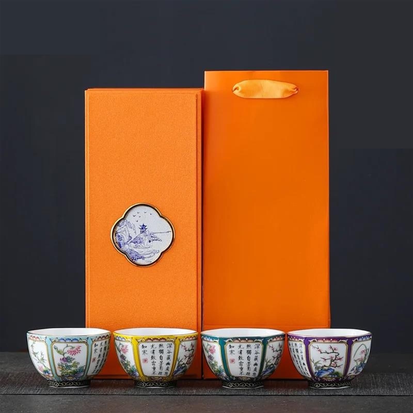 Teeservices Emailliertes Keramik-Retro-Kung-Teeservice Große Teetasse Teeschale Sechseckige Tassen Chinesisches Teeservice Blumenteetassen Reiseteeservice Teekanne (A)