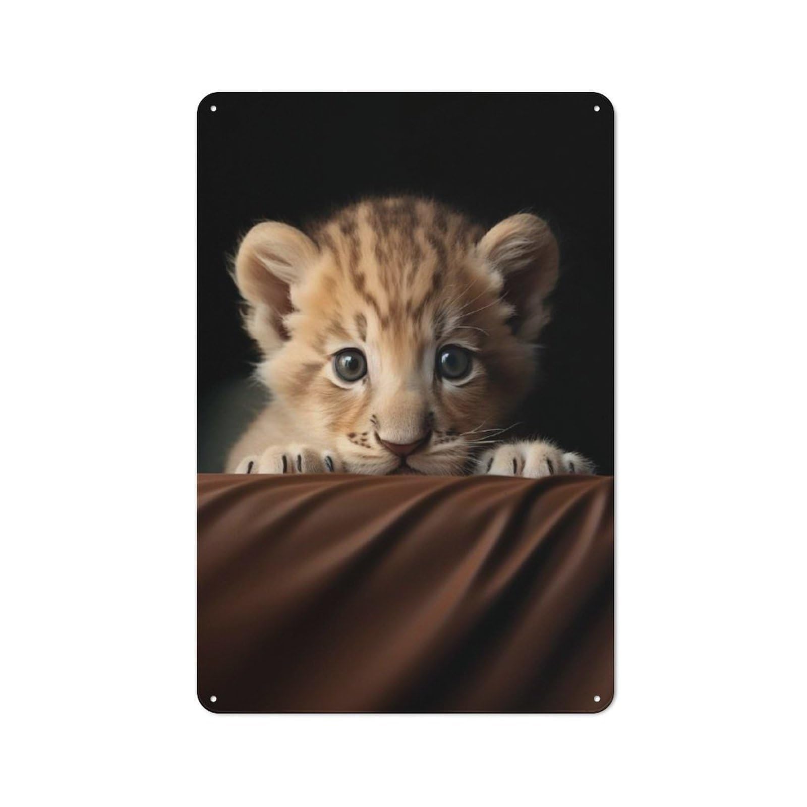 Junmoney Style-12 Adorable Lion Cub Portrait Industrial-Style Tin Sign 30X20cm For Café Or Home Bar, For Cooler-Month Interiors With Industrial Character