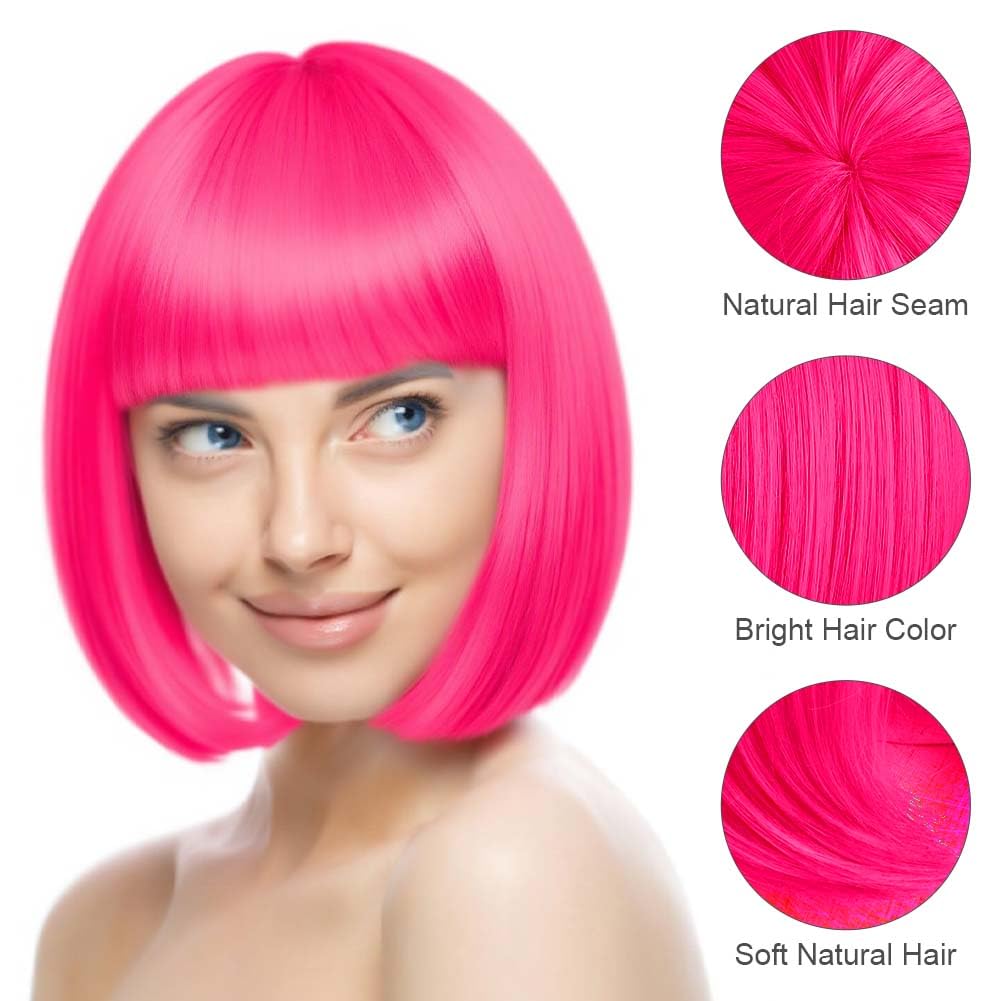 Aomig Parrucca Caschetto, Colorate Parrucca Set con Occhiali e 2 Cappuccio Parrucca Gratuito, Parrucche a Spalla di Bob Cosplay Parrucca per Spettacolo Teatrale, Carnevale, Halloween, Festa - 4