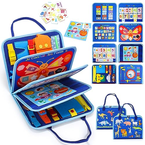 Image of HOLYFUN Busy Board Montessori Toy for 1,2, 3 4 Year Old Toddlers, Educational Activity Sensory Board for Learning Fine Motor Skills, Travel Toys Gift for Boys Girls