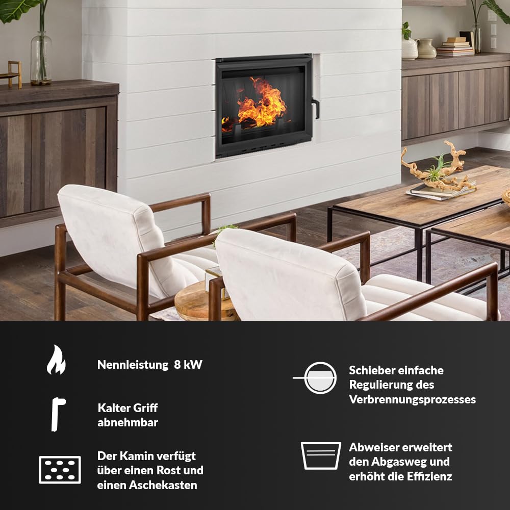 KRATKI Kamineinsatz Holzofen Gusseisen Maja 8kW BImSchV 2 Wirkungsgrad 80% Kamineinsätze Holz Leistungsbereich 3-10kW (MAJA/PF/150)