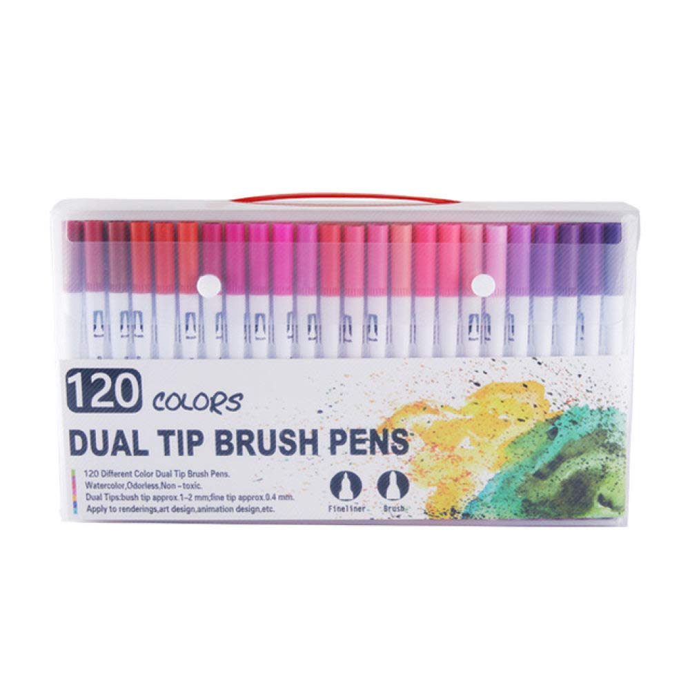 Aquarellstift 100 Farben Dual Tip Brush Marker Pens Kunst Aquarell Fineliner Zeichnen Malen Schreibwaren Effekt Am besten zum Ausmalen von Manga Comic 120 schwarze Farben (24 Black 2 Heigan) (120