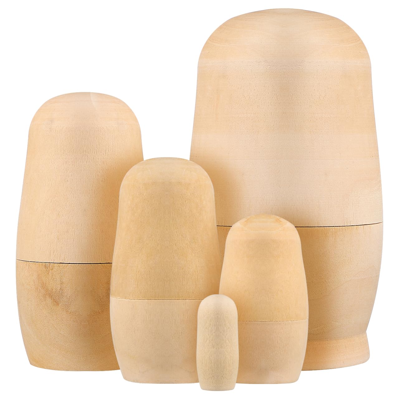 iplusmile Unpainted Wood Matryoshka Nesting Dolls Set of 5 Blank DIY 4.3in