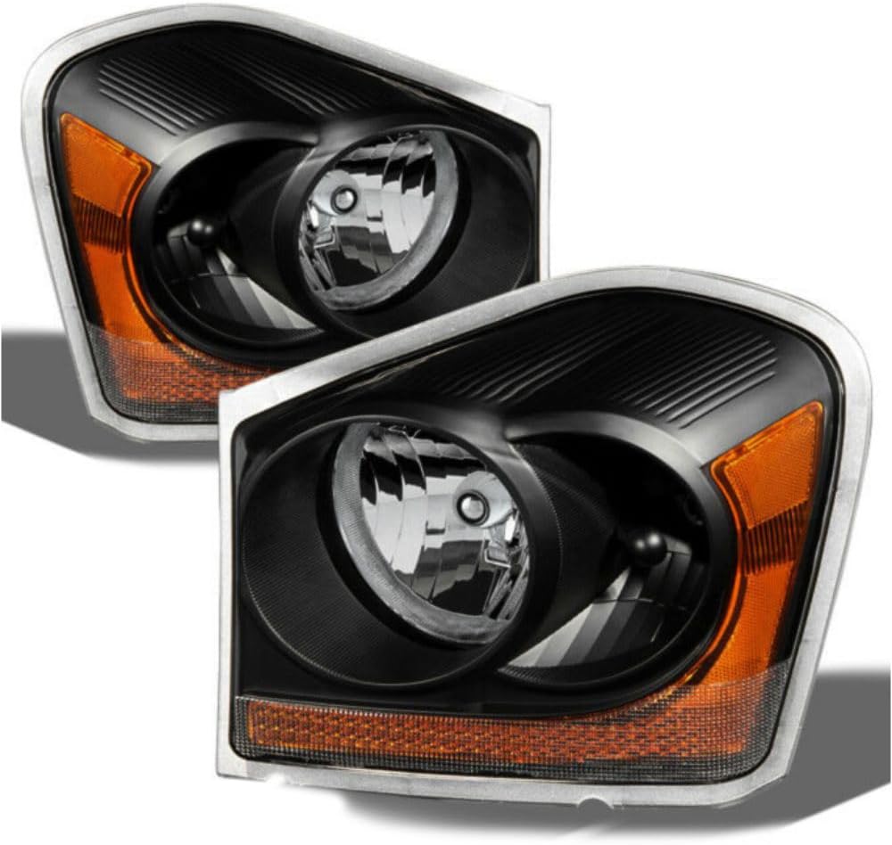 Headlight 2pcs Front Left Right Driver Passenger Side Clear Lens Black Housing Headlamps for Dodge for Durango Limited/SLT 04 SXT 05-06 CH2502147 CH2503147