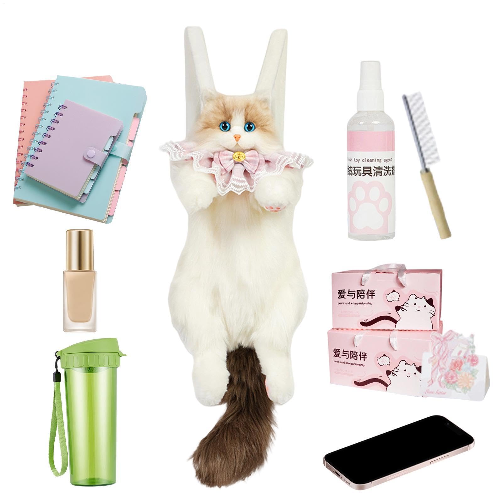 Mochila Con Forma De Gato Bolso de Peluche Amplio | Mochila Peluche Realista Gato Para Escuela Trabajo Oficina Viajes Vacaciones Viaje Finde Desplazamiento Diario Compras