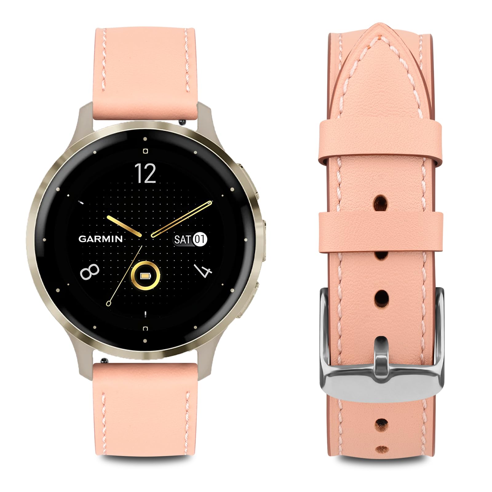 Leather Strap for Garmin Vivoactive 4s, Venu 3s/2s, Forerunner 255s/265s, Vivomove 3s - Image 2