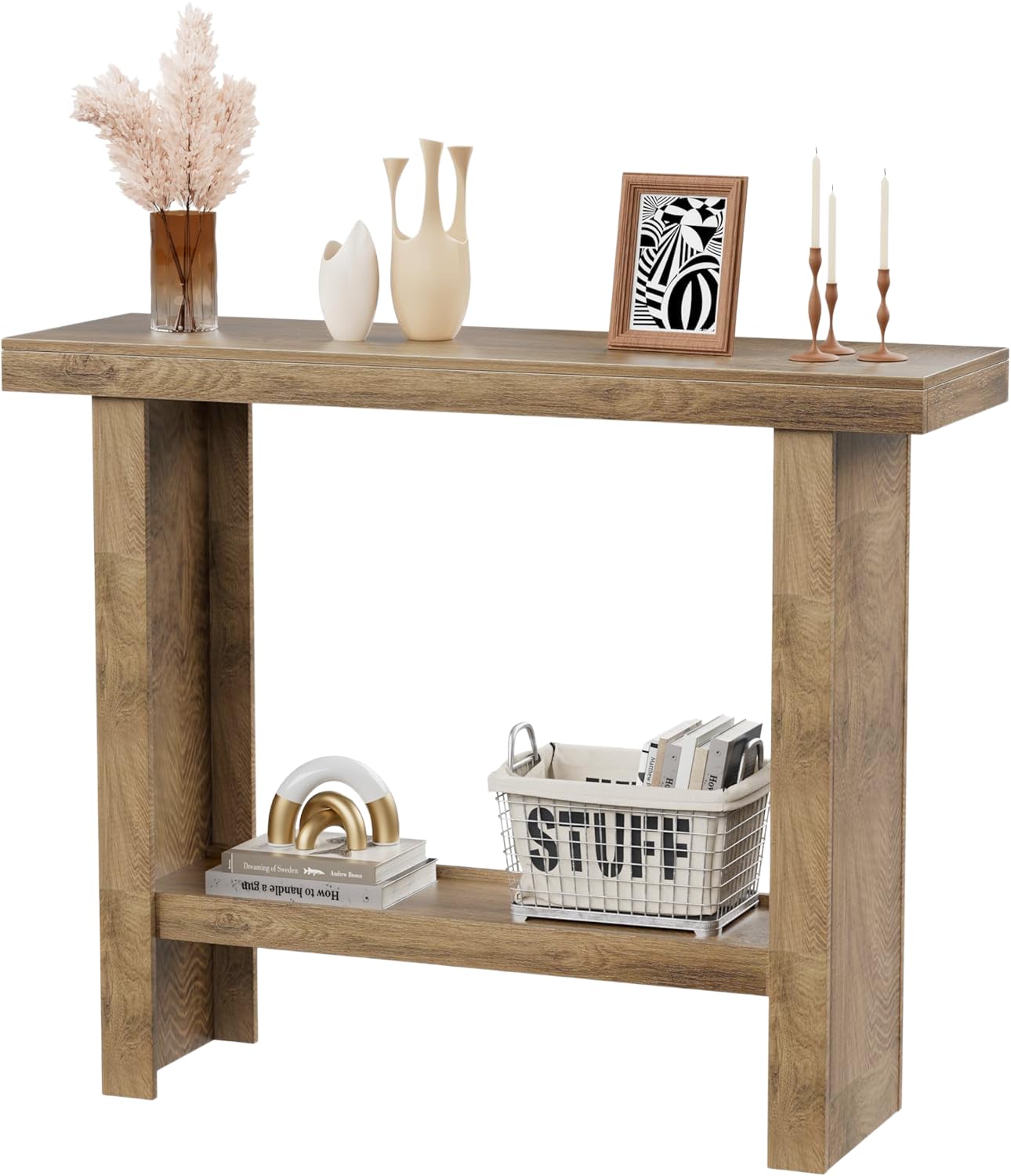 Farmhouse Narrow Console Table with Shelving