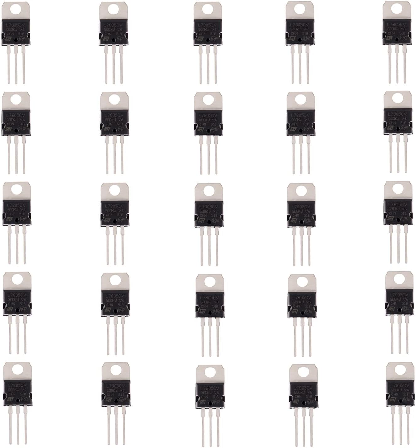 BOJACK IC L7805CV Voltage Regulator Output 5 V 1.5 A Integrated Circuits L7805 Linear Positive Voltage Regulators TO-220 (Pack of 25)