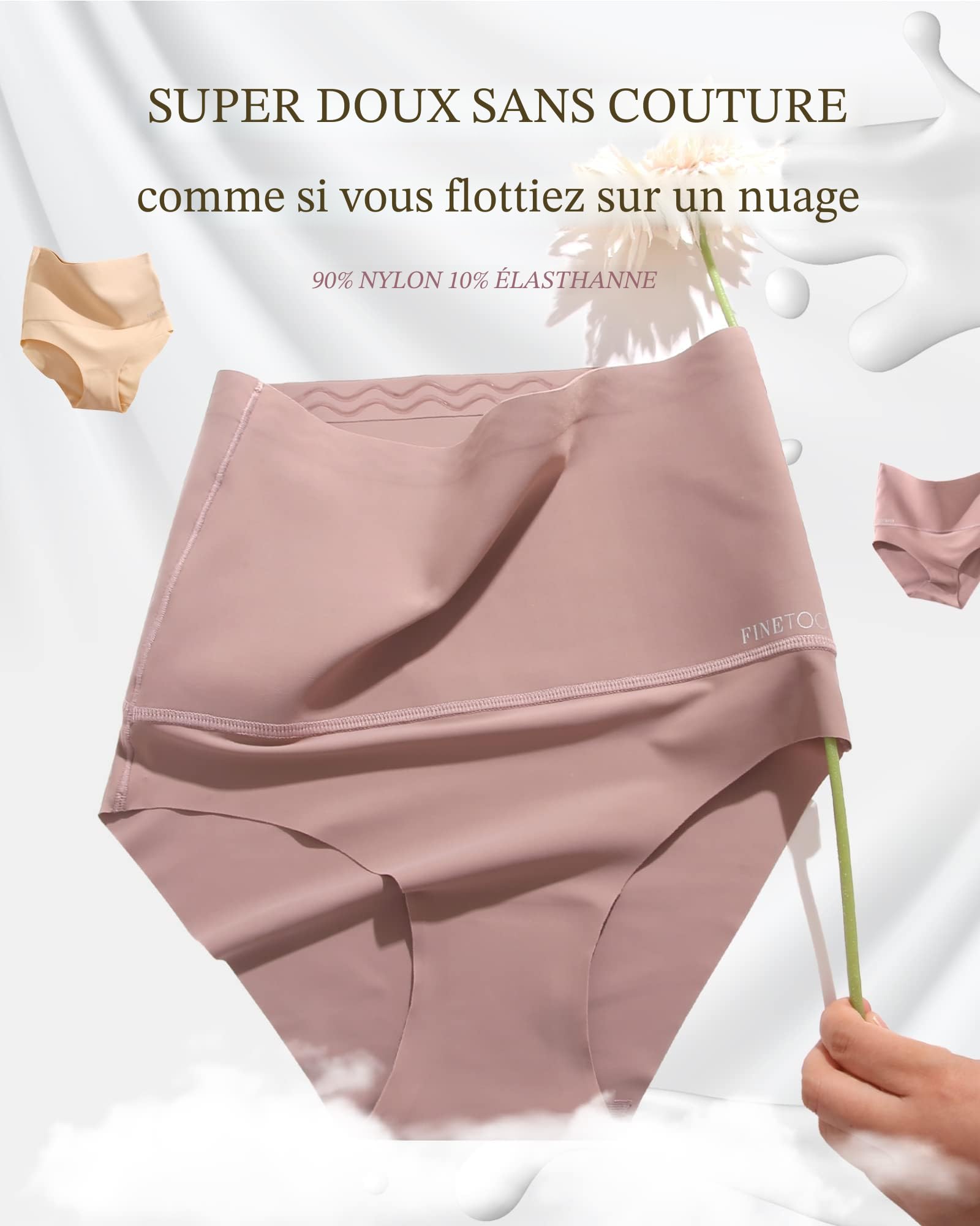 FINETOO Lot de 4 Slips Ventre Plat pour Femmes Slip Taille Haute Seamless Slip Taille Haute sous-vêtements Femmes Panty sans Couture Multipack S-3XL