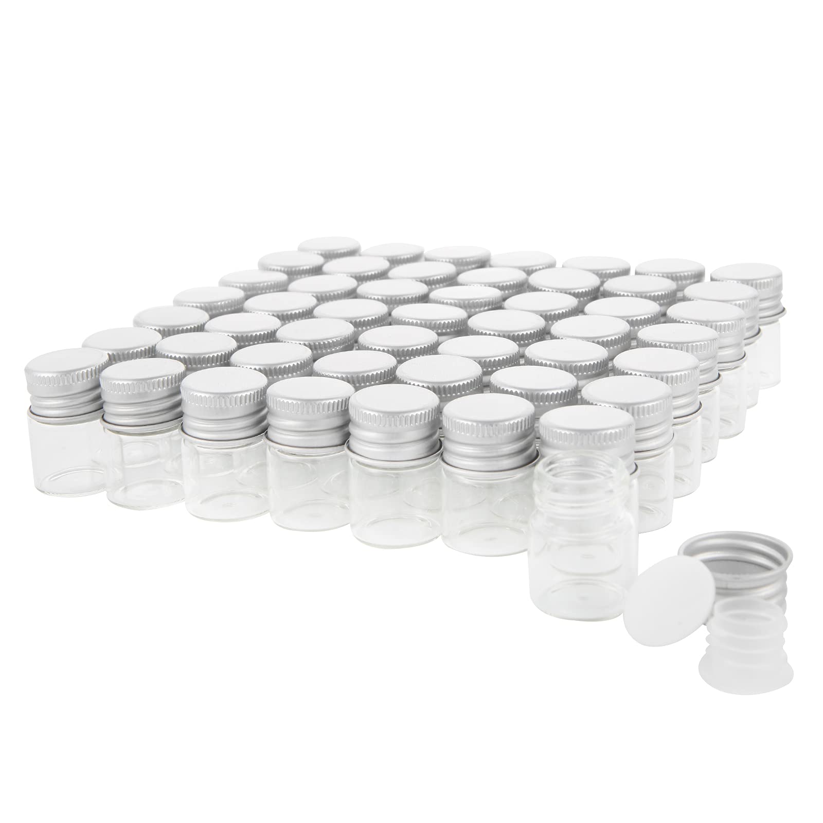 Fiale di Vetro da 5 ml con Tappi a Vite e Tappi di Plastica, Flacone del Campione di Liquido Piccolo Trasparente, Flacone a Prova di Perdite, 50 Pezzi