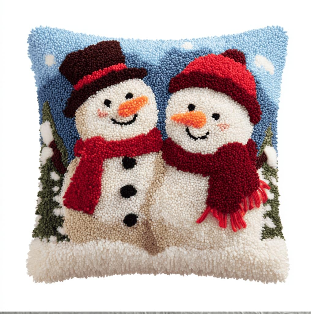 Kitquiver Latch Hook Rug Kits for Adults Christmas Snowman DIY Latch Hook Cushion Cross-Stitch Embroidery Cushion Cover for Home Sofa Decoration 17X17 in.